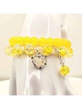 Yellow Beaded Bracelet Set, Sunshine Bracelet Stack, Bright Charm Bracelet